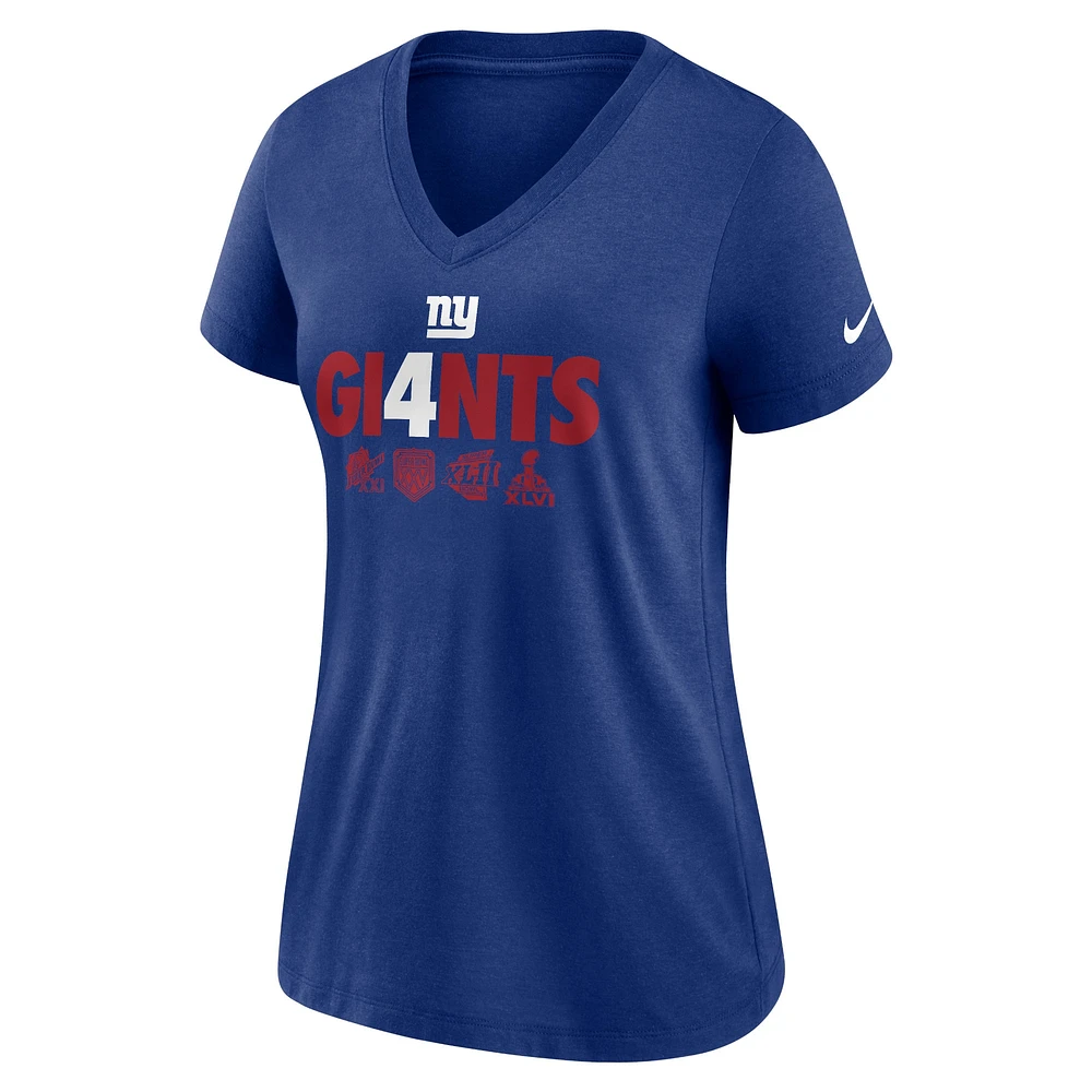 Women's Nike Royal New York Giants Hometown Collection Tri-Blend V-Neck T-Shirt