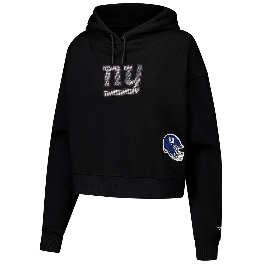 Women's Pro Standard Black New York Giants Jeweled Cropped Pullover Hoodie