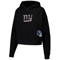 Women's Pro Standard Black New York Giants Jeweled Cropped Pullover Hoodie