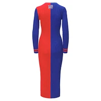 Women's STAUD Royal/Red New York Giants Shoko Knit Button-Up Sweater Dress