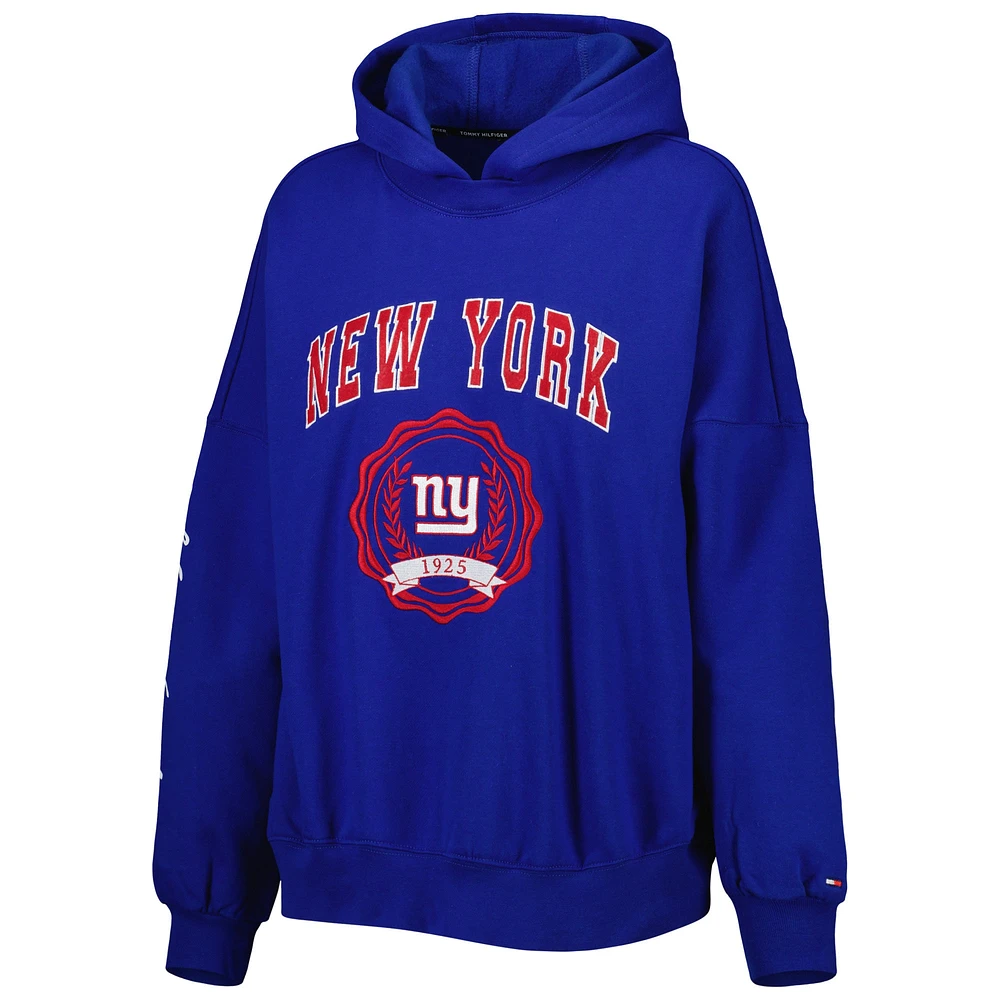 Women's Tommy Hilfiger Royal New York Giants Becca Drop Shoulder Pullover Hoodie