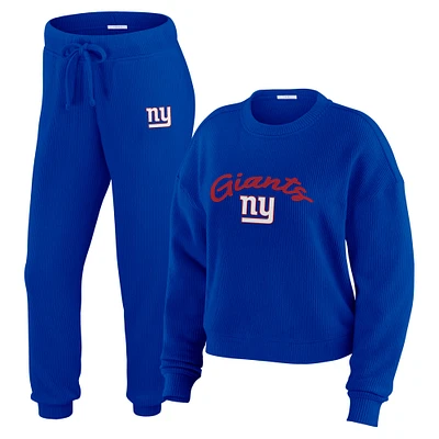 Ensemble de détente pour femme WEAR by Erin Andrews composé d'un t-shirt à manches longues et pantalon en tricot tri-blend crème New York Giants