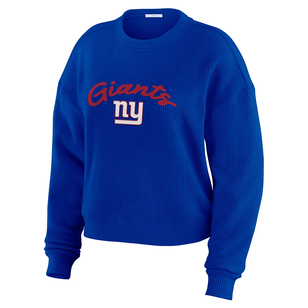 Women's WEAR by Erin Andrews  Cream New York Giants Plus Knitted Tri-Blend Long Sleeve T-Shirt & Pants Lounge Set