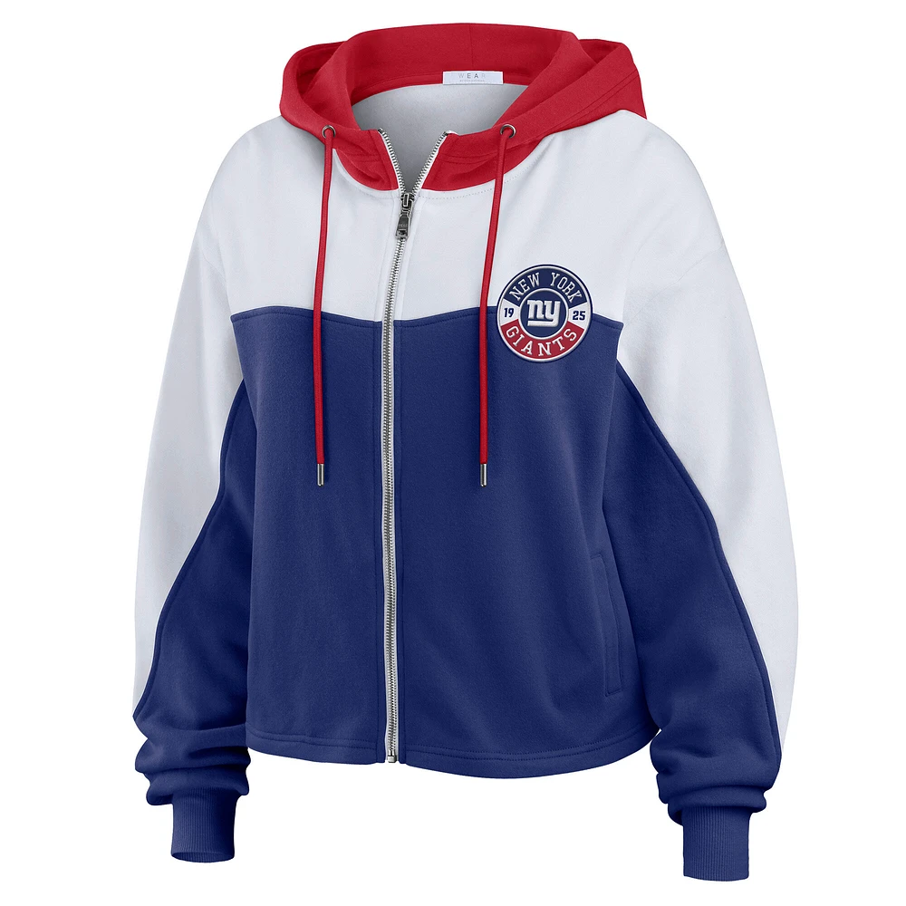 Sweat à capuche zippé blocs de couleurs bleu royal/blanc des New York Giants pour femme WEAR by Erin Andrews