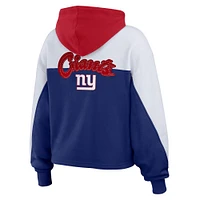 Sweat à capuche zippé blocs de couleurs bleu royal/blanc des New York Giants pour femme WEAR by Erin Andrews