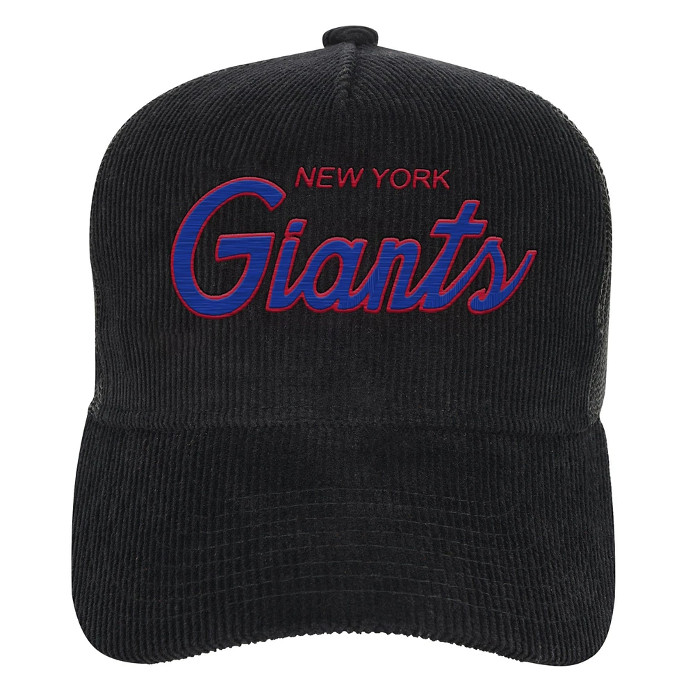 Casquette réglable de camionneur précourbée noire New York Giants Times Up Mitchell & Ness pour jeunes
