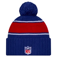 Youth New Era Royal New York Giants 2024/25 Sideline Cuffed Knit Hat with Pom