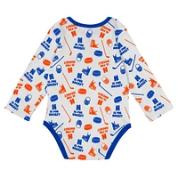 Infant White New York Islanders Quick Learner Long Sleeve Bodysuit