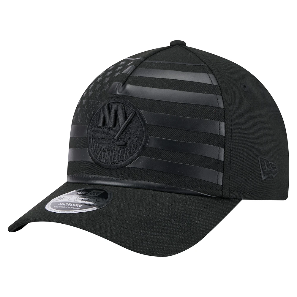 Men's New Era Black New York Islanders Game Day Stealth Flag 9FORTY A-Frame Adjustable Hat