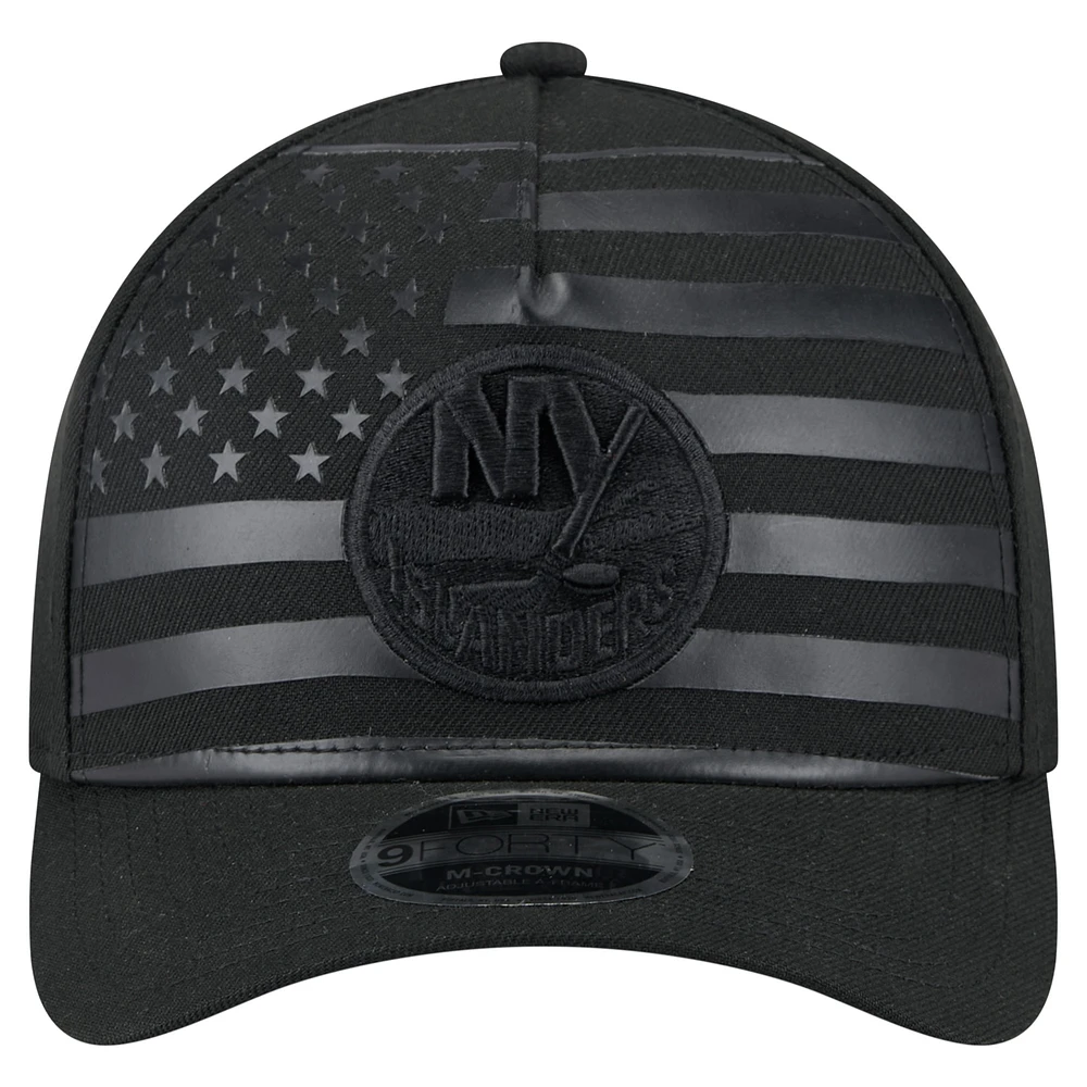 Men's New Era Black New York Islanders Game Day Stealth Flag 9FORTY A-Frame Adjustable Hat