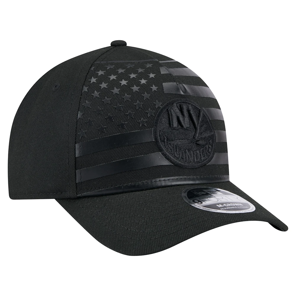 Men's New Era Black New York Islanders Game Day Stealth Flag 9FORTY A-Frame Adjustable Hat