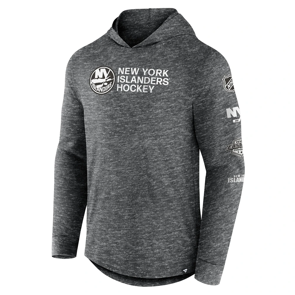 Men's Fanatics  Heather Charcoal New York Islanders Stacked Long Sleeve Hoodie T-Shirt