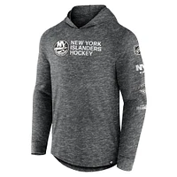 Men's Fanatics  Heather Charcoal New York Islanders Stacked Long Sleeve Hoodie T-Shirt