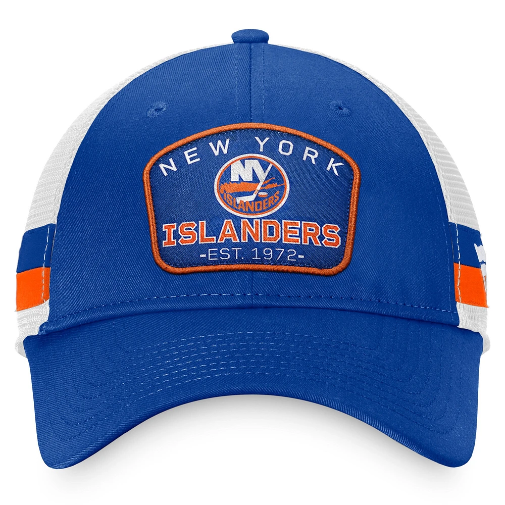 Men's Fanatics Royal/White New York Islanders Fundamental Striped Trucker Adjustable Hat