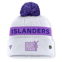 Men's Fanatics White New York Islanders Hockey Fights Cancer Cuffed Knit Hat with Pom