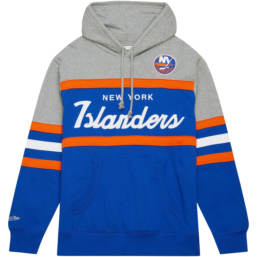 Men's Mitchell & Ness Royal/Gray New York Islanders Head Coach Pullover Hoodie