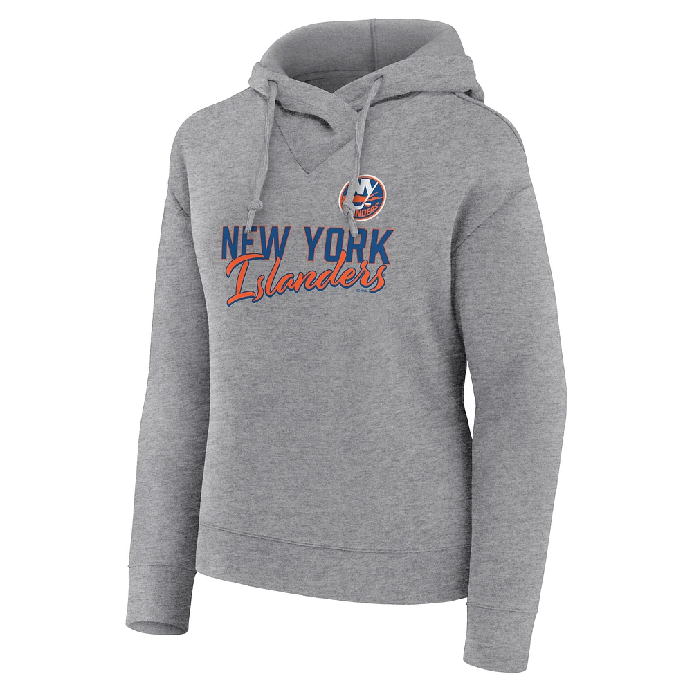Women's Fanatics Heather Gray New York Islanders Script Favorite Pullover Hoodie