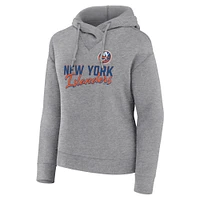 Women's Fanatics Heather Gray New York Islanders Script Favorite Pullover Hoodie