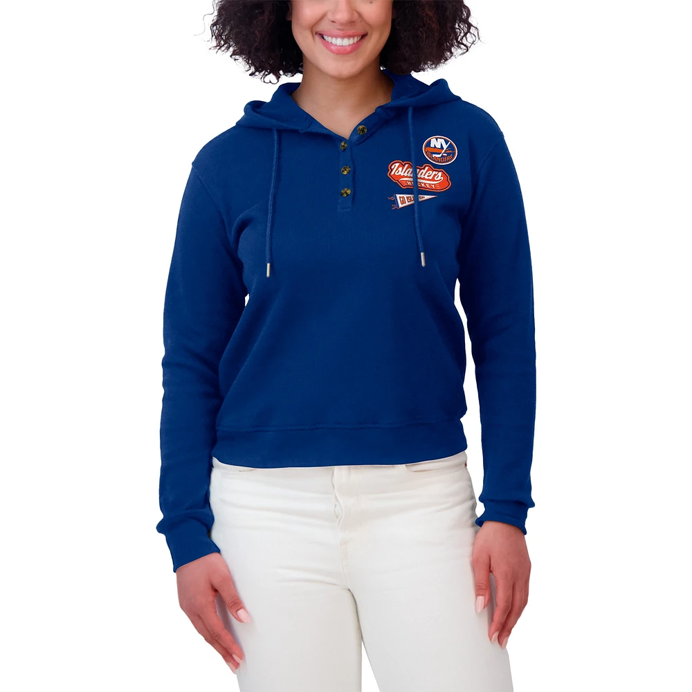 Women's WEAR by Erin Andrews  Royal New York Islanders Waffle-Knit Pullover Hoodie