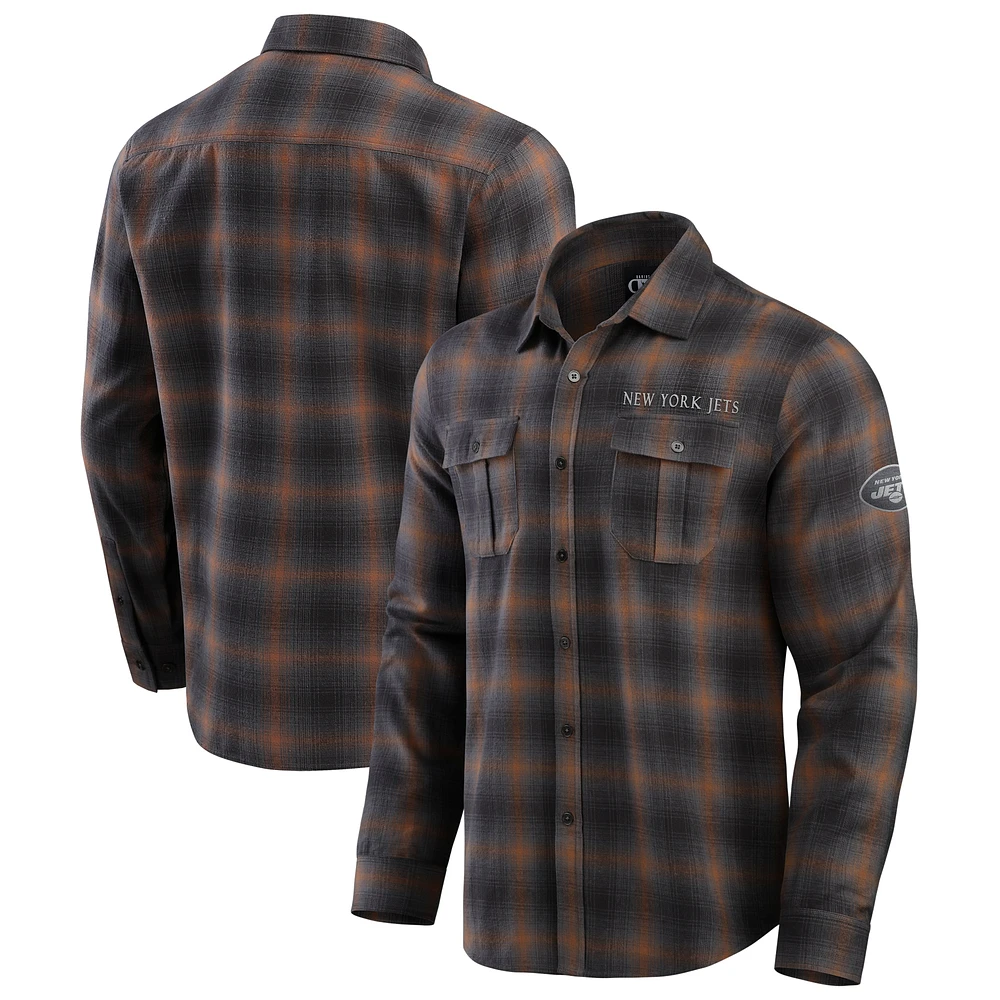 Chemise boutonnée à manches longues classique en flanelle pour homme de la collection Darius Rucker Fanatics, anthracite, New York Jets