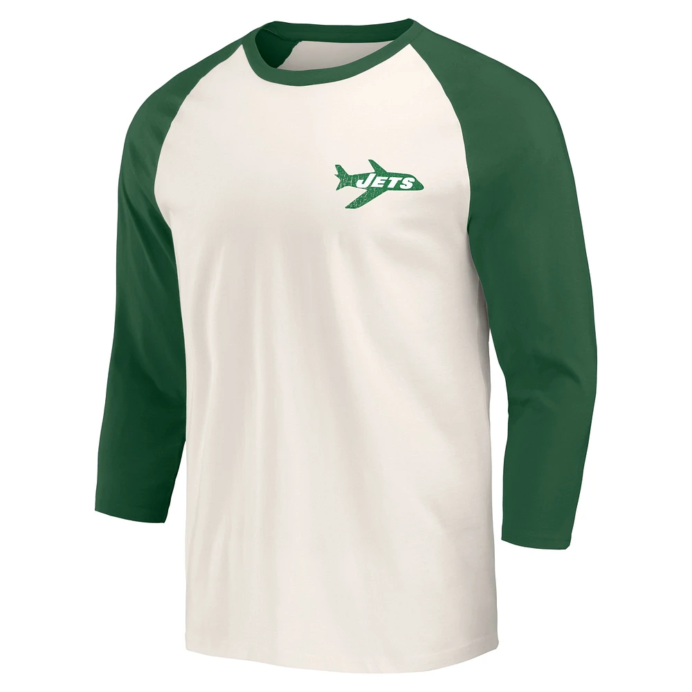 T-shirt à manches 3/4 raglan vert/blanc pour homme de la collection Darius Rucker Fanatics des New York Jets