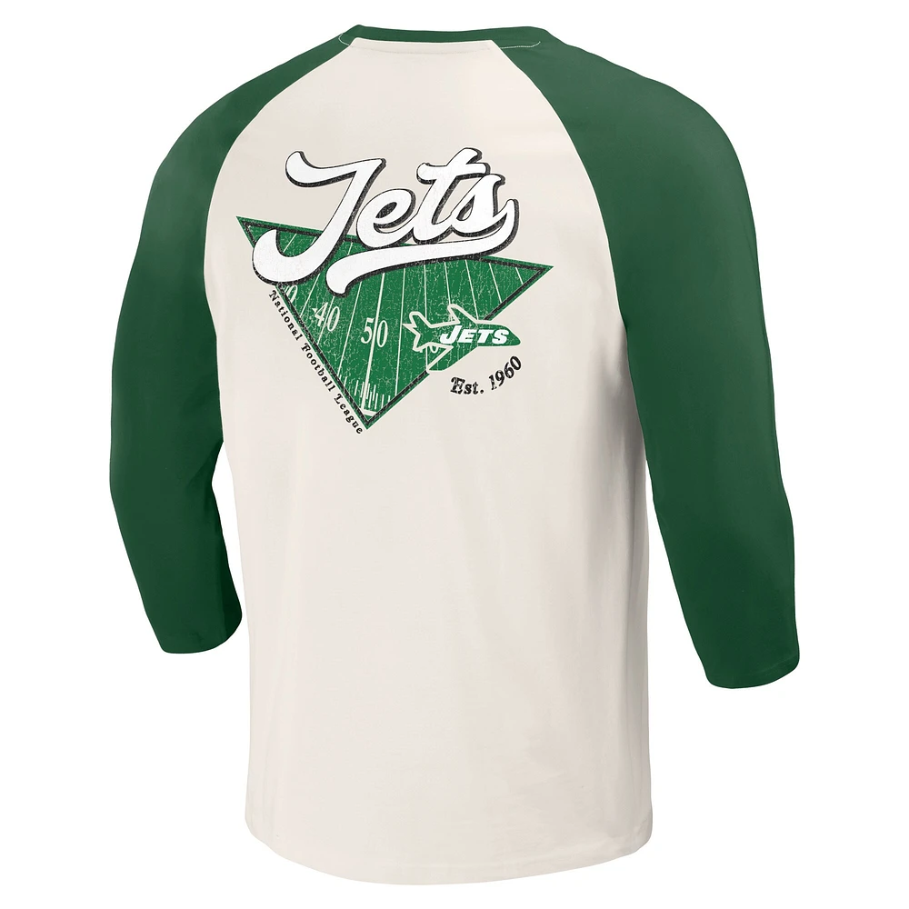 T-shirt à manches 3/4 raglan vert/blanc pour homme de la collection Darius Rucker Fanatics des New York Jets