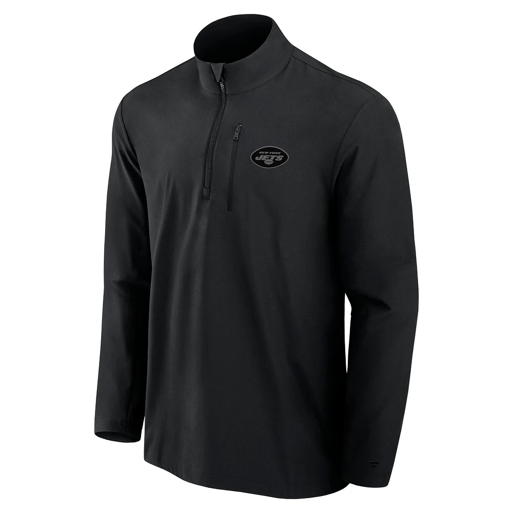 Pull Fanatics noir à fermeture éclair quart de tour pour homme, motif Front Office Micro Tonal des New York Jets