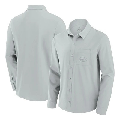 Chemise boutonnée à manches longues Fanatics pour hommes, grise, New York Jets Front Office