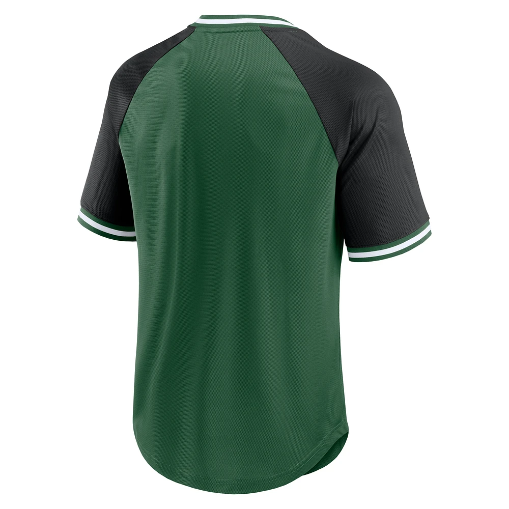Men's Fanatics Green/Black New York Jets Hashmark Raglan T-Shirt