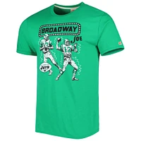 Hommage pour hommes Joe Namath Heathered Heather Green New York Jets Caricature Joueur retraité T-shirt triple mélange