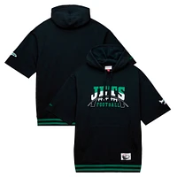 Men's Mitchell & Ness Black New York Jets Pre-Game Short Sleeve Pullover Hoodie