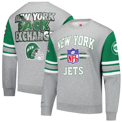 Sweat à capuche avec logo vintage Mitchell & Ness pour hommes, gris chiné, New York Jets All Over 4.0