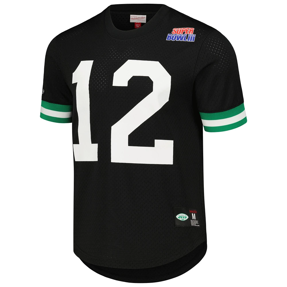 Men's Mitchell & Ness Joe Namath Black New York Jets Retired Player Name Number Mesh Top