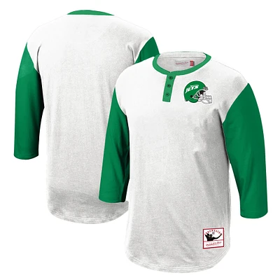 T-shirt à manches 3/4 blanc Mitchell & Ness Legacy Slub Henley des New York Jets pour hommes