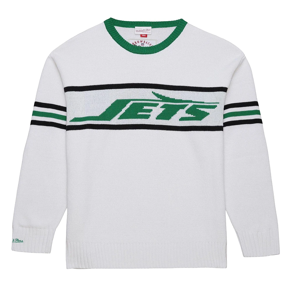 Men's Mitchell & Ness White New York Jets Throwback 1984 Pullover Sweater