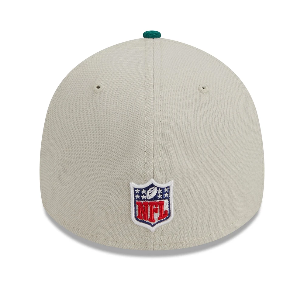 Men's New Era Cream/Kelly Green York Jets 2023 Sideline Historic 39THIRTY Flex Hat