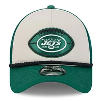 Men's New Era Stone/Green New York Jets 2024 Sideline Historic 9FORTY A-Frame Trucker Adjustable Hat