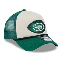 Men's New Era Stone/Green New York Jets 2024 Sideline Historic 9FORTY A-Frame Trucker Adjustable Hat