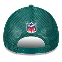 Men's New Era Stone/Green New York Jets 2024 Sideline Historic 9FORTY A-Frame Trucker Adjustable Hat