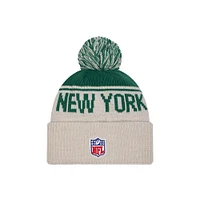 Men's New Era Stone New York Jets NFL Sideline Historic Cuffed Knit Hat with Pom