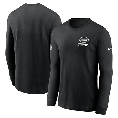 T-shirt Nike noir à manches longues pour homme, coupe Sideline Performance, New York Jets