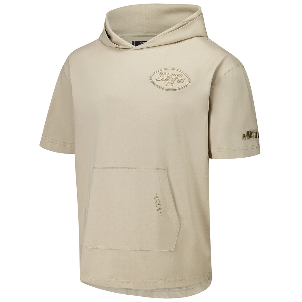 Men's Pro Standard Tan New York Jets Neutrals Capsule Short Sleeve Pullover Hoodie