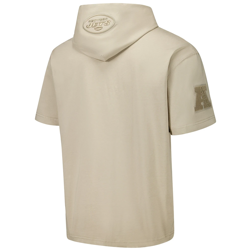 Men's Pro Standard Tan New York Jets Neutrals Capsule Short Sleeve Pullover Hoodie