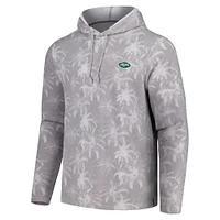 Men's Tommy Bahama Gray New York Jets Palm Frenzy Hoodie Long Sleeve T-Shirt