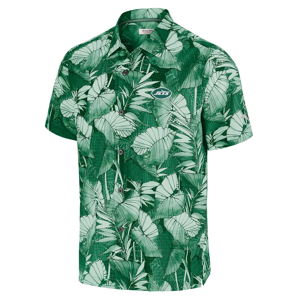 Chemise boutonnée Tommy Bahama verte pour homme des New York Jets Coast Nuevo Fronds Camp
