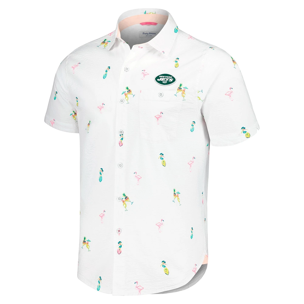 Men's Tommy Bahama White New York Jets Nova Wave Flocktail Button-Up Shirt