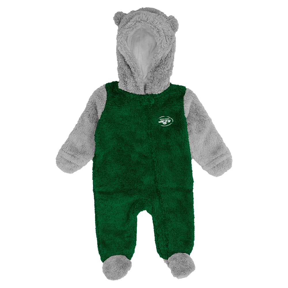 Newborn & Infant Green New York Jets Game Nap Teddy Fleece Bunting Full-Zip Sleeper