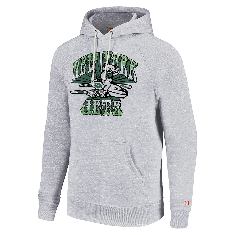 Unisex Homage  White New York Jets Grateful Dead Tri-Blend Pullover Hoodie