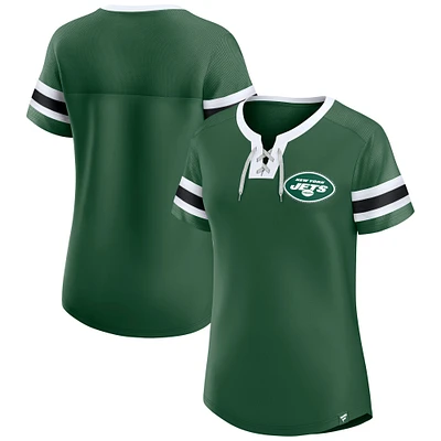 T-shirt à lacets et paillettes vert fanatiques pour femmes des New York Jets