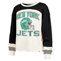 Women's '47 Cream New York Jets Double Header Curve Raglan Long Sleeve Crop Top